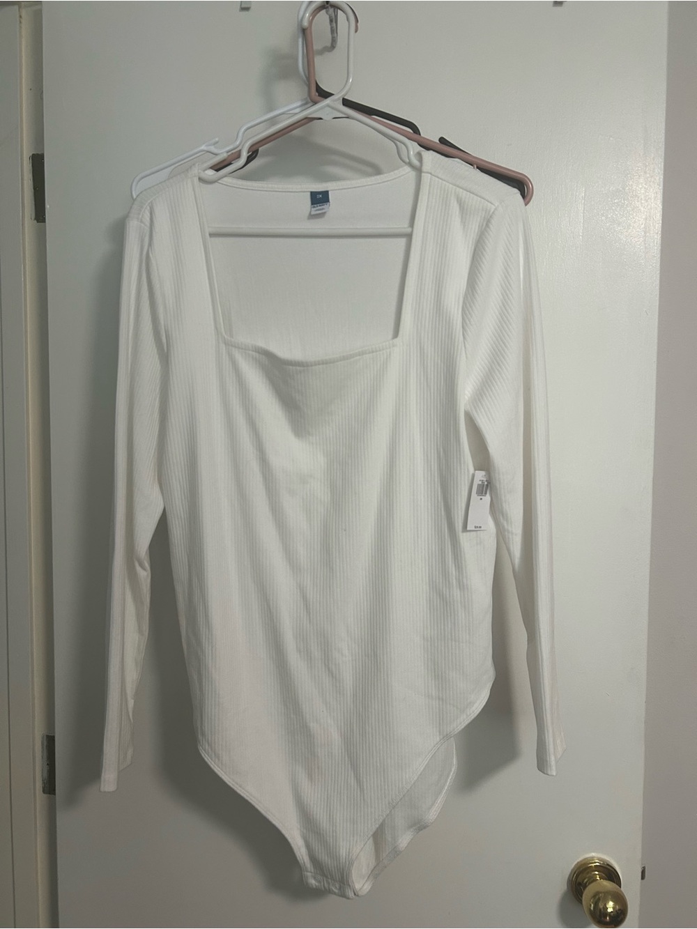Old Navy White Ribbed Square-Neck Long Sleeve Bodysuit